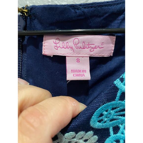 Lilly Pulitzer Stephanie Shift Dress Blue Embroidery Preppy Sz 8 - Picture 3 of 7